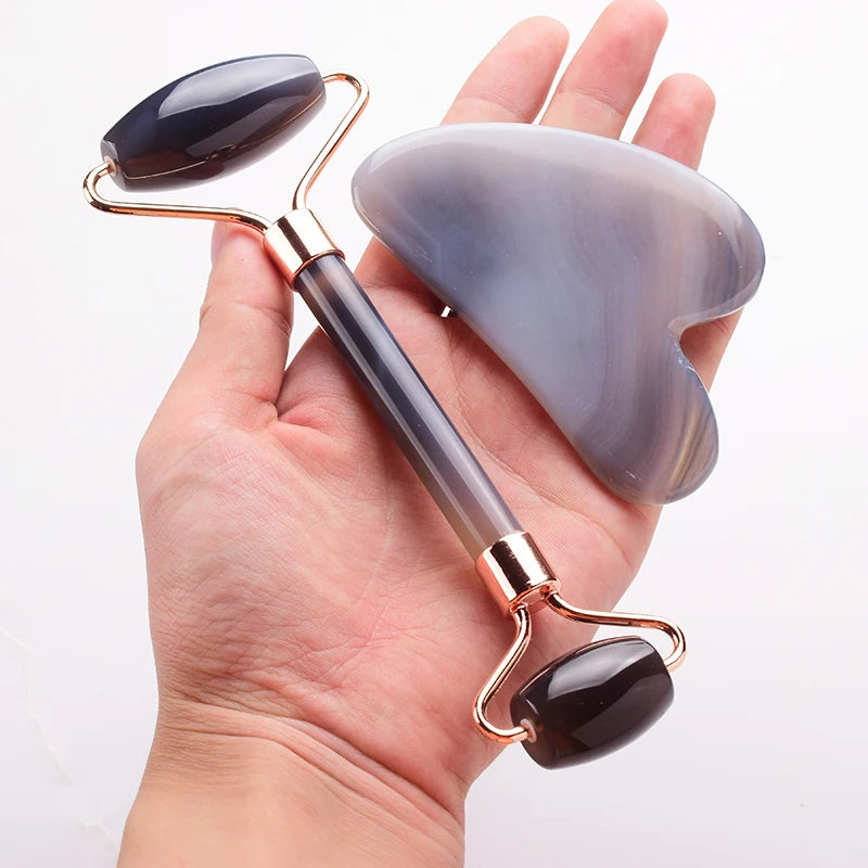 Grey agate Jade Roller Massager Gouache Scraper For Face Facial Skin Care Tools Natural Body Back Beauty Lifting Massagers Rolle