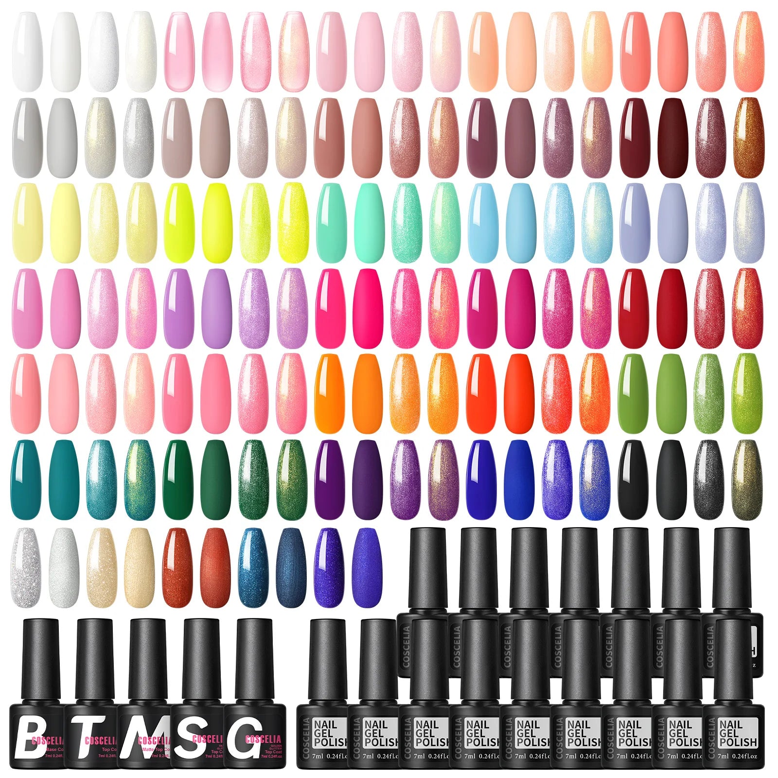 COSCELIA 35 Colors Gel Nail Polish Set with Base Coat Matte Glitter Top Coat Kit Semi Permanent Gel Polish Nail Art Manicure Kit