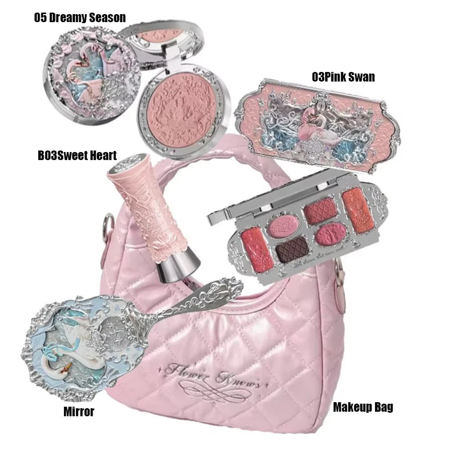 Makeup Flower Knows Set Swan Ballet Series Six Color Eyeshadow Palette Embossed Blusher Shine Lipstick Kit With Bag All In