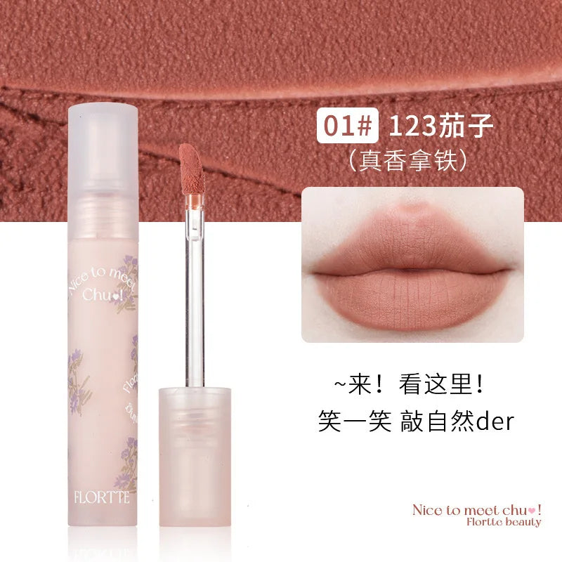 FLORTTE Matte Lip Stick Velvet Lip Glaze Velvet Korean Lipstick Maquillage Femme Long-Lasting Wear Fade Waterproof Lip Gloss