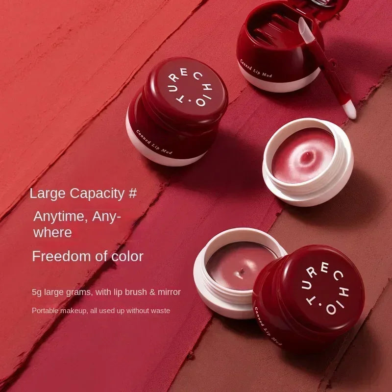 CHIOTURE Cosmetics 3IN1 Canned Lip Mud Velvet Blush Cream Matte Long Lasting Moisturizing Non Sticky Lipstick Cheeks Cute Makeup