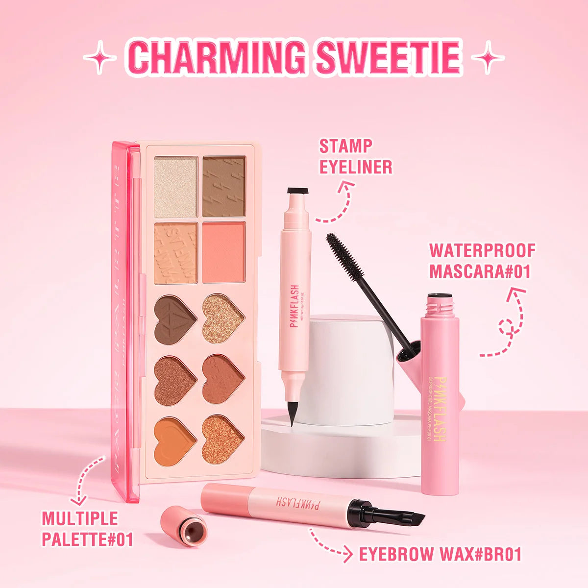 PINKFLASH 4 Pcs/Set Glitter Eyeshadow Palette Natural Eye Brow Wax Eyebrow Enhancer Waterproof Mascara Eyelash Makeup Cosmetics