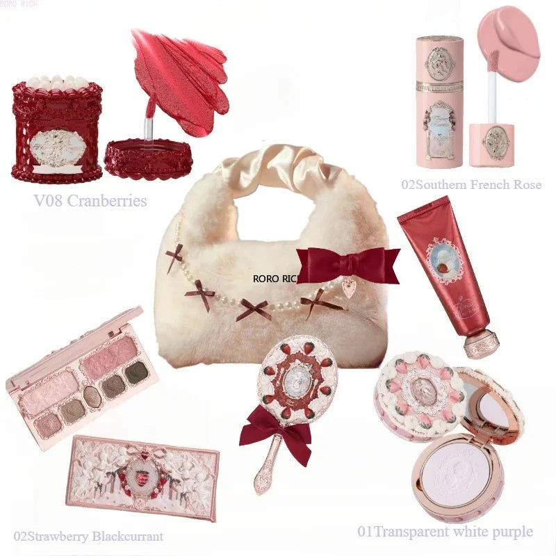 Flower Knows Strawberry Cupid Collection Makeup Set Sweetheart Gift Set Lip Mud Liquid Blush Face Palette All In One Make Up Kit
