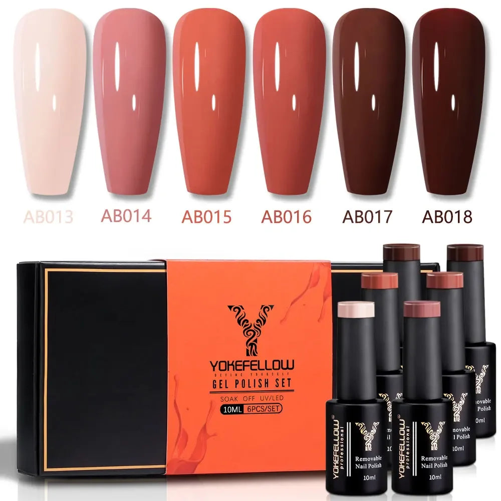 NEW SET YOKEFELLOW 6/PCS Pastel Pink Glitter Pink Set Spring Summer Gel Polish Soak off for Summer DIY Salon Home Manicure 10ML