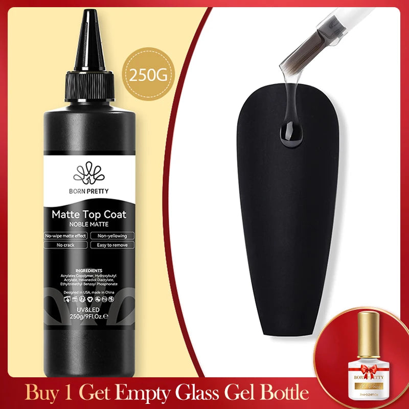 BORN PRETTY 250g Super Top Coat Base Gel Soak off UV LED Drying Long Lasting Semi Permanent Jelly Nude Pink Gel Nail Polish