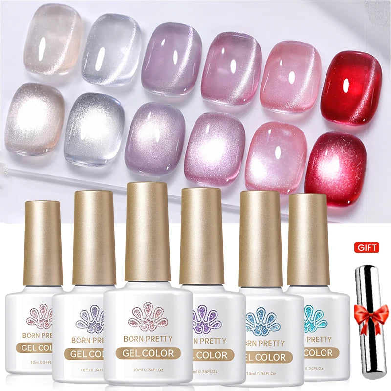 BORN PRETTY 6PCS Gel Polish Set 9D Polaris Cat Magnetic Soak Off UV LED Polish DIY Nail Art Manicure Varnish Base Top Coat