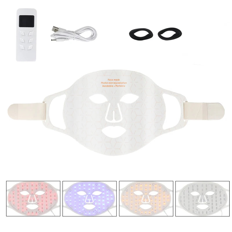 4 Colors LED Light Therapy Face Neck Mask Facial Skin Care Device 630nm 850nm Infrared Red Light Therapy Mask Skin Rejuvenation