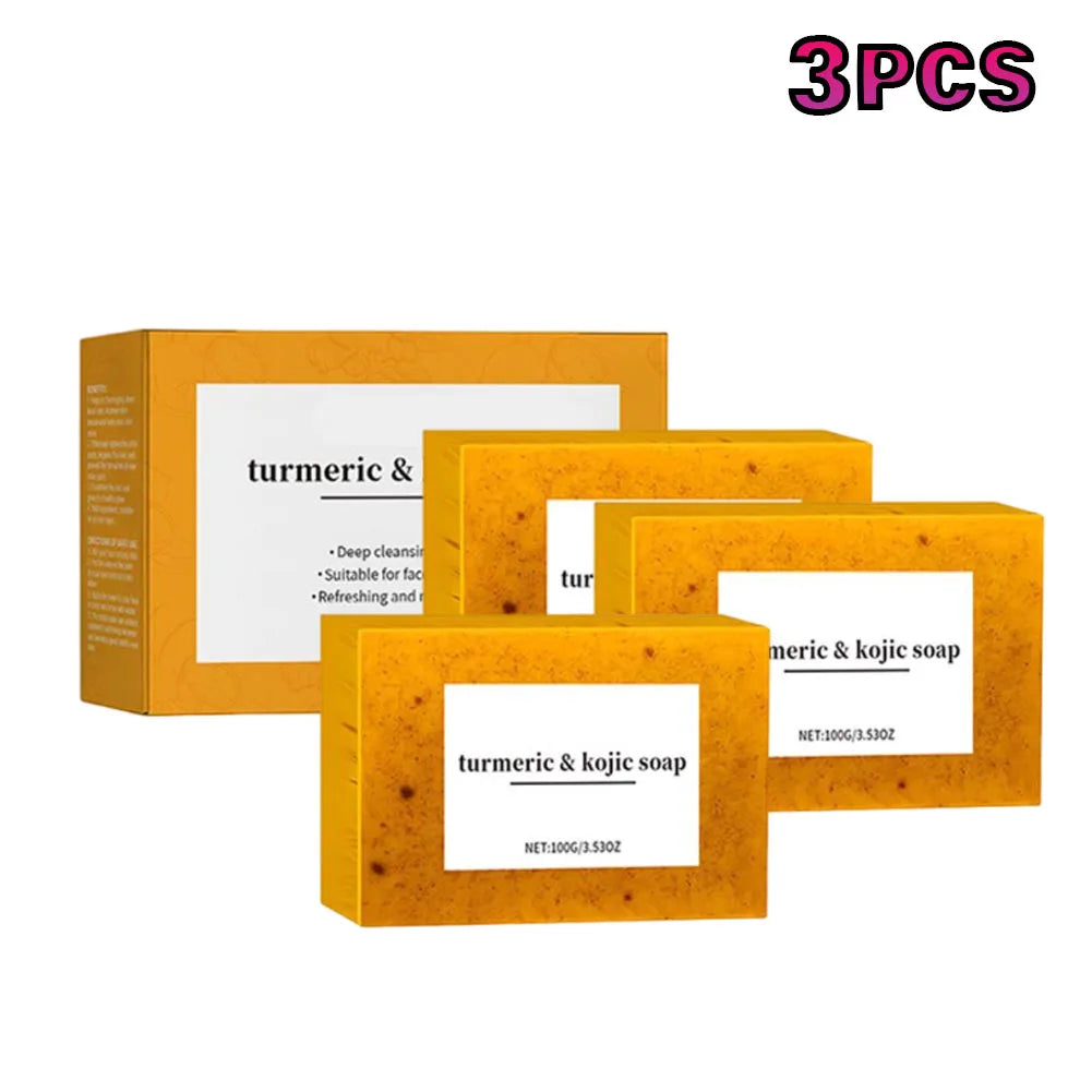 100g Turmeric Soap KOJIC Acid Scrub Exfoliator Handmade Soap,Lemon Brighten Moisturizing Face Cleansing Soap,Body Skin Care