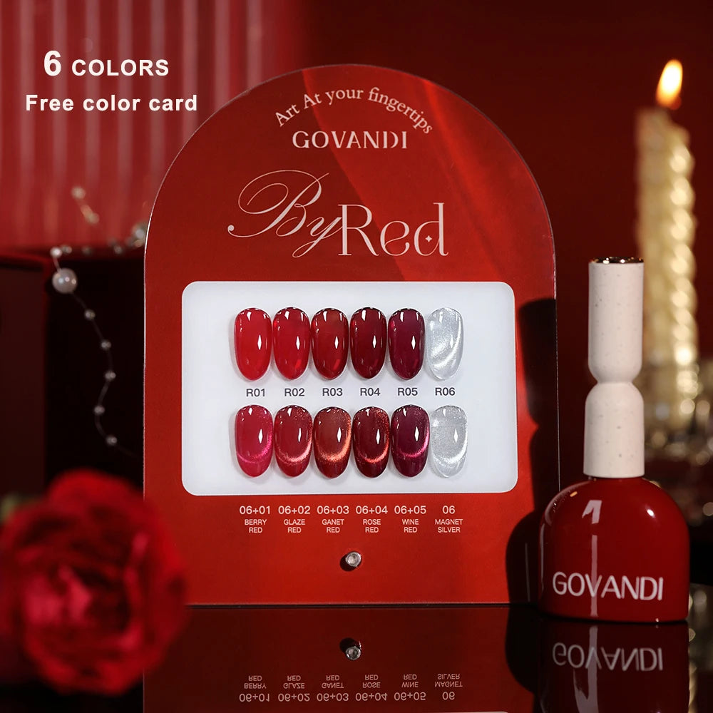 High-end Red 6pcs Hybrid Gel Polish Set MaCat Eyenicure Supplies Semi Permanent Nail Art 15ML LED UV Cat Eye Gel Nail Varnishes