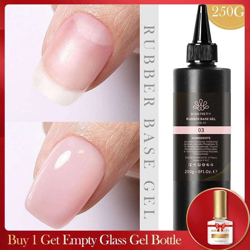 BORN PRETTY 250g Super Top Coat Base Gel Soak off UV LED Drying Long Lasting Semi Permanent Jelly Nude Pink Gel Nail Polish