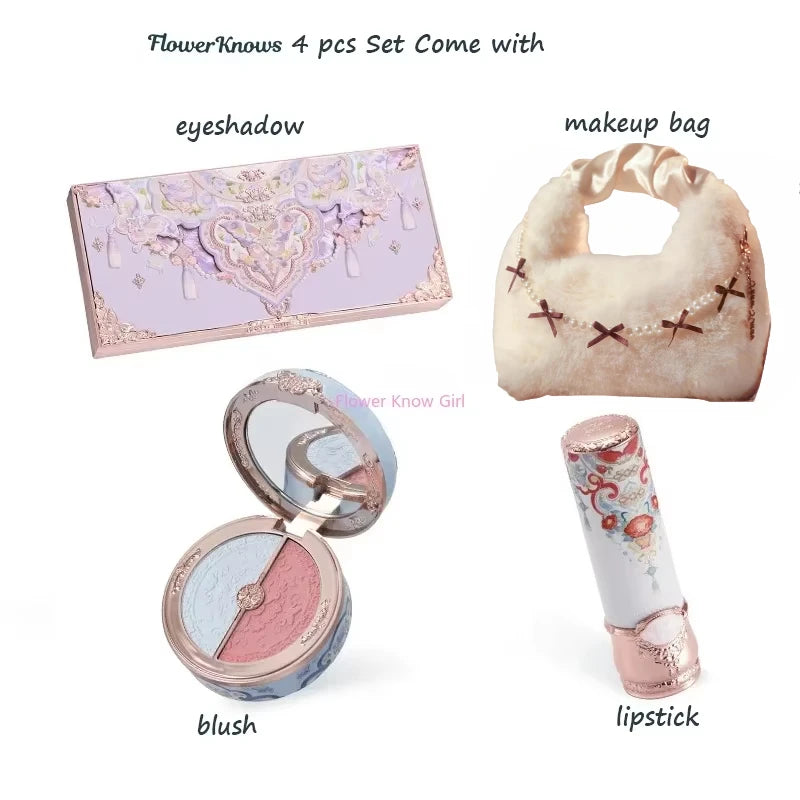Flower Knows Butterfly Cloud Collar Collection Makeup Gift Set Includes Glitter Eyeshadow Blush Powder Lipstick makeup Bag