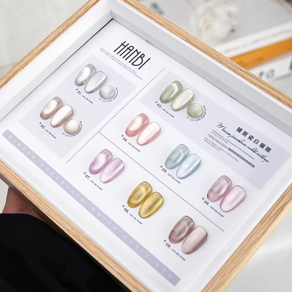 HANBI Mirror Face Cat Eye Set With Color Swatch Gel Nail Polish Magnet Gel Need Top Coat UV LED Gel Collection Nail Gel Kit