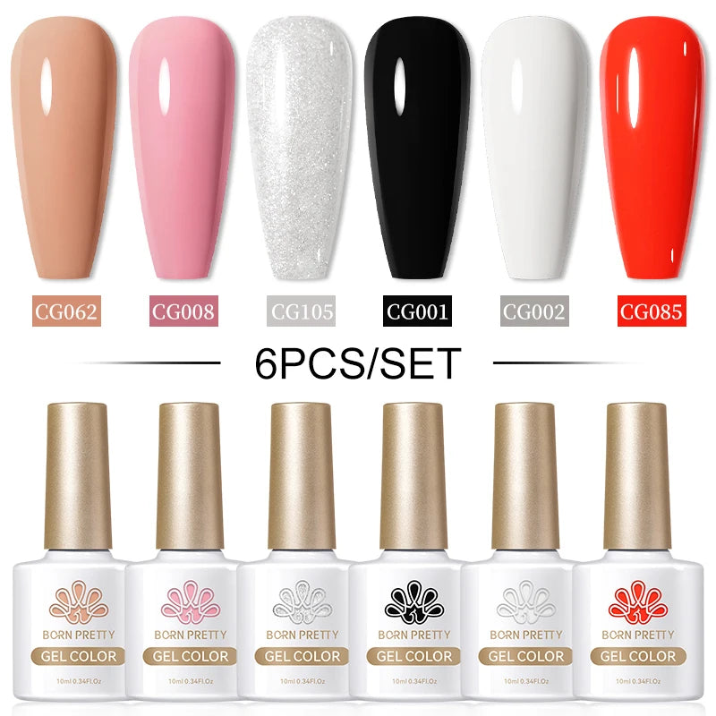 BORN PRETTY 6PCS Gel Polish Set 9D Polaris Cat Magnetic Soak Off UV LED Polish DIY Nail Art Manicure Varnish Base Top Coat