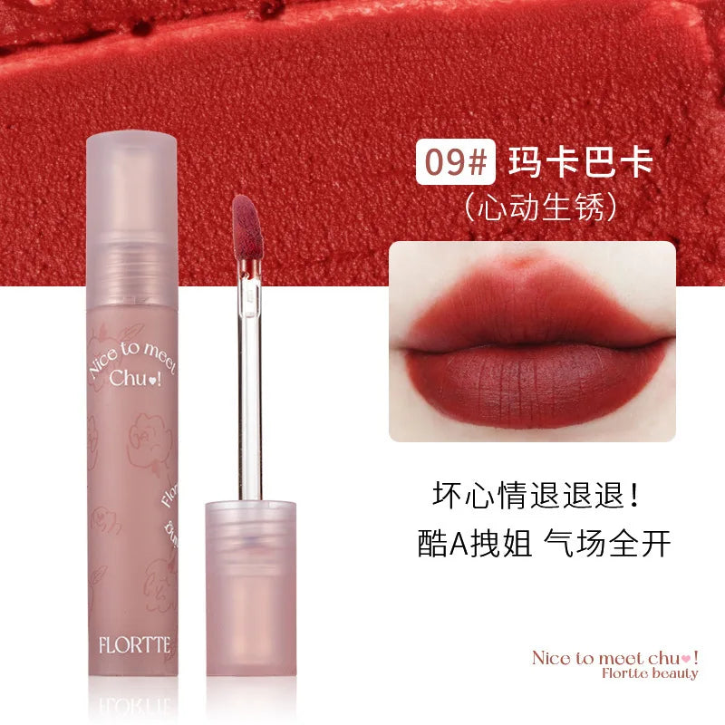 FLORTTE Matte Lip Stick Velvet Lip Glaze Velvet Korean Lipstick Maquillage Femme Long-Lasting Wear Fade Waterproof Lip Gloss