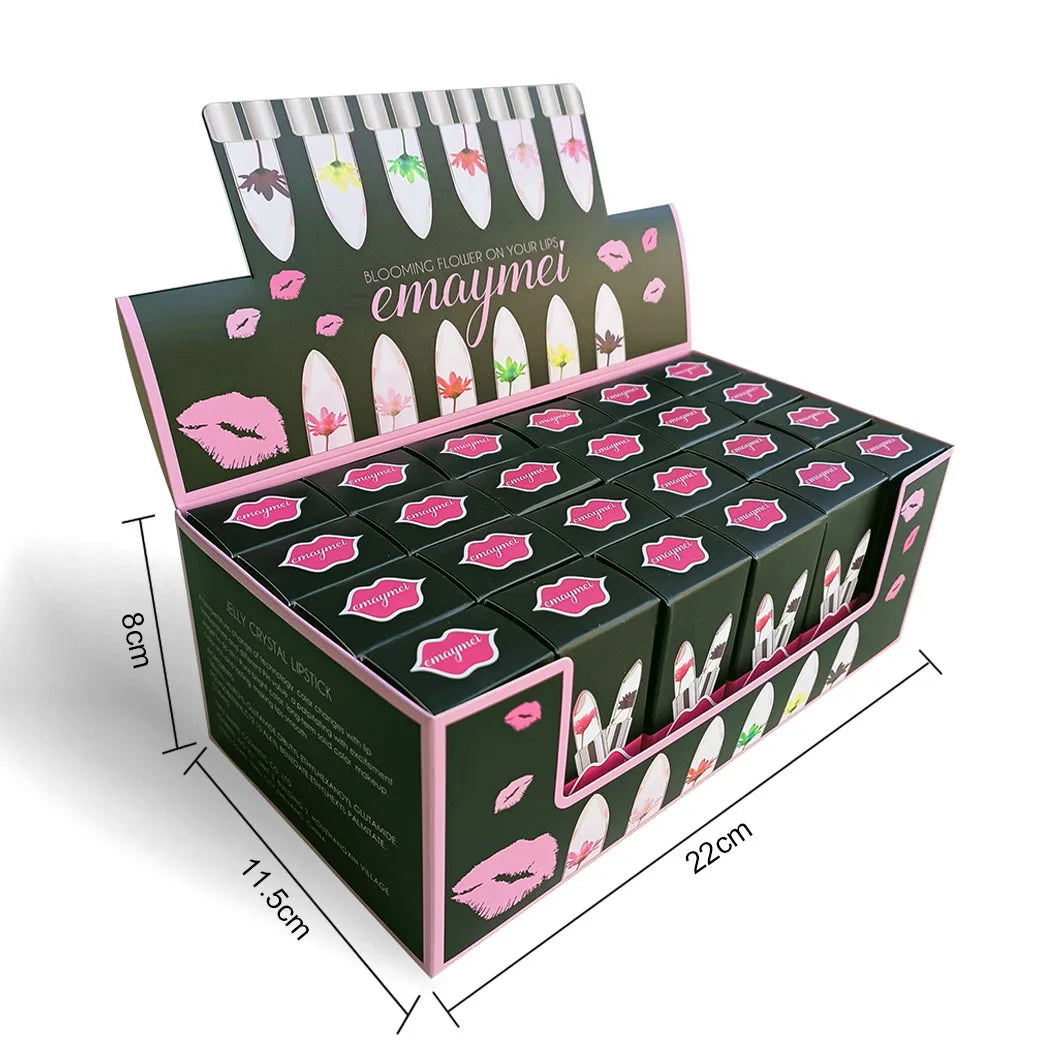 Wholesale 24 PCS Lip Balm Set Flowers Jelly Colour Changing Lipsticks Long Lasting Moisturizing Jelly Warm Pink Lipstick