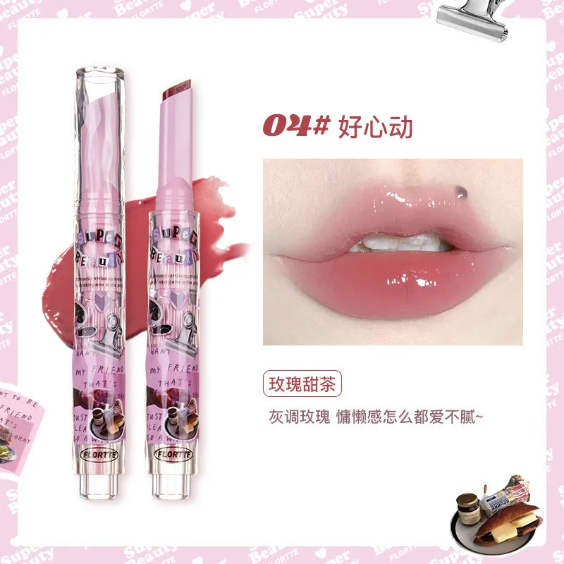 FLORTTE First Kiss Love Lipstick Pencil Lip Balm Mirror Shine Lip Glaze Lip Stick Korean Makeup Lipgloss