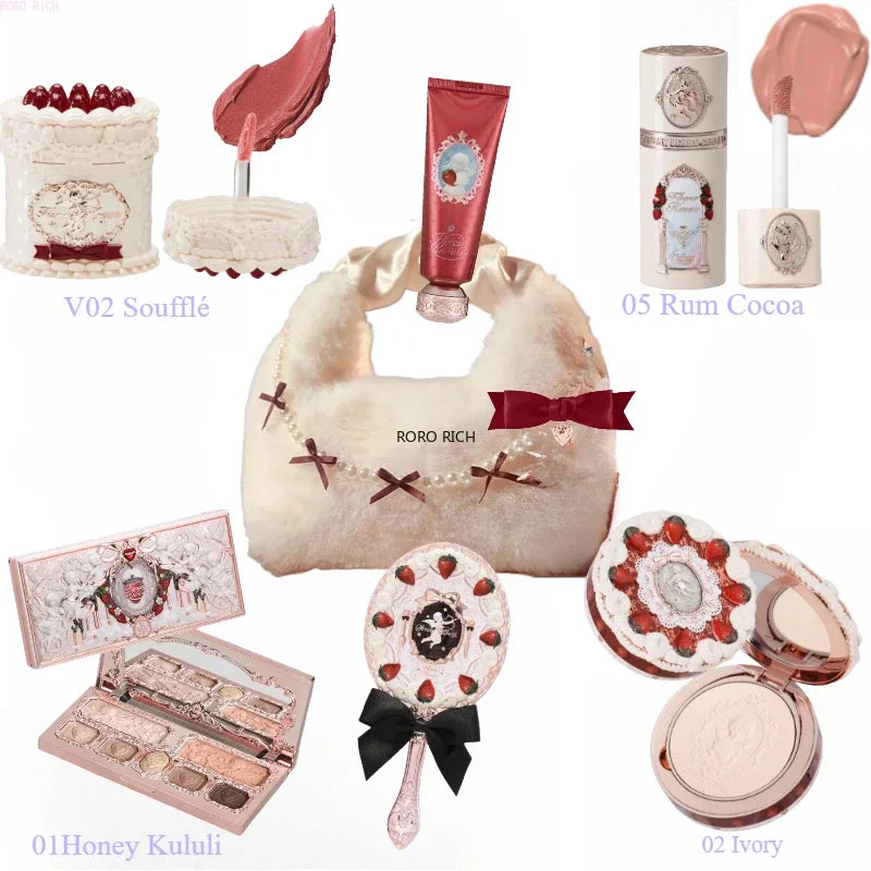 Flower Knows Strawberry Cupid Collection Makeup Set Sweetheart Gift Set Lip Mud Liquid Blush Face Palette All In One Make Up Kit