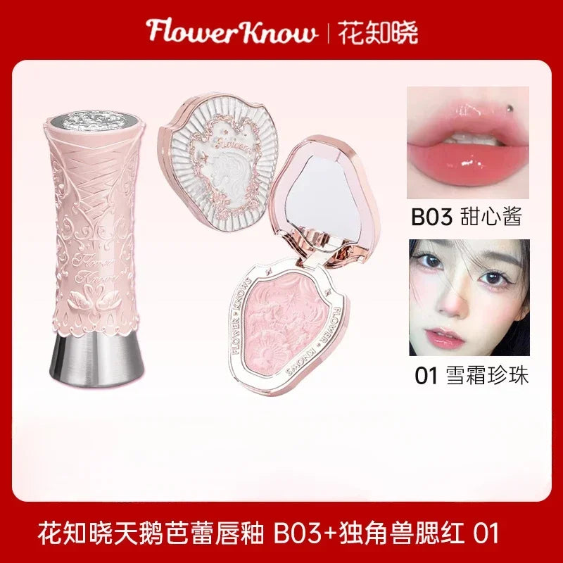 Flower Knows Butterfly Cloud Shoulder Makeup Sets Gift Box Cosmetics Lipstick Lip Blush Free Powder Puff