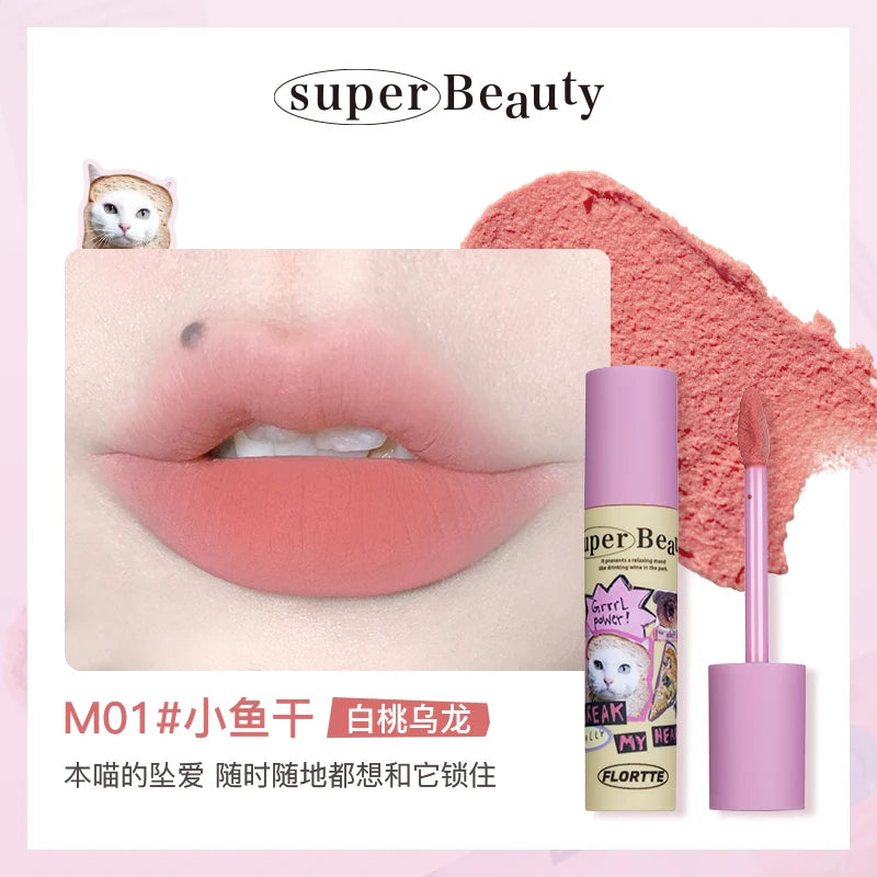 FLORTTE Matte Lipstick Velvet Lip Cream Matte Liquid Long-Lasting Wear Non-Stick Cup Not Fade Waterproof Lip Gloss