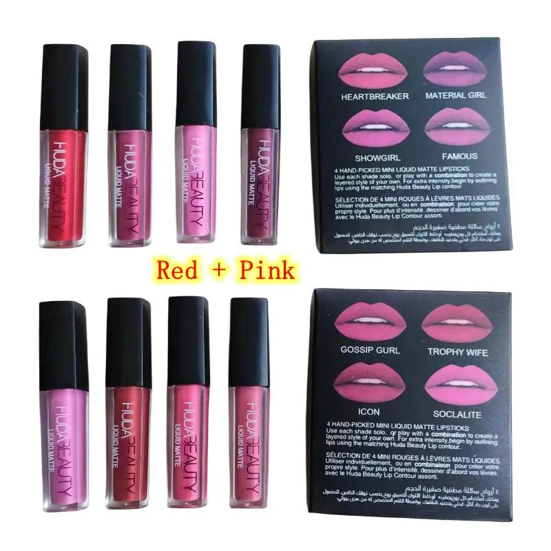 4pcs Lipstick Set Matte Lip Gloss Waterproof Lip Glaze Tint Non-stick Non-Fading Lips Huda Lip Makeup Cosmetic Lip Care