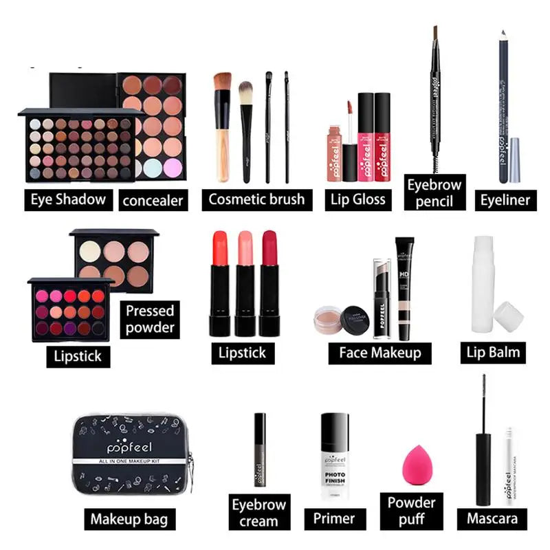 24pcs/set All In 1 Makeup Kit Women Full Kit Fashion Makeup Kit Silky Shimmering Color Face Makeup Concealer Brush Lipstick