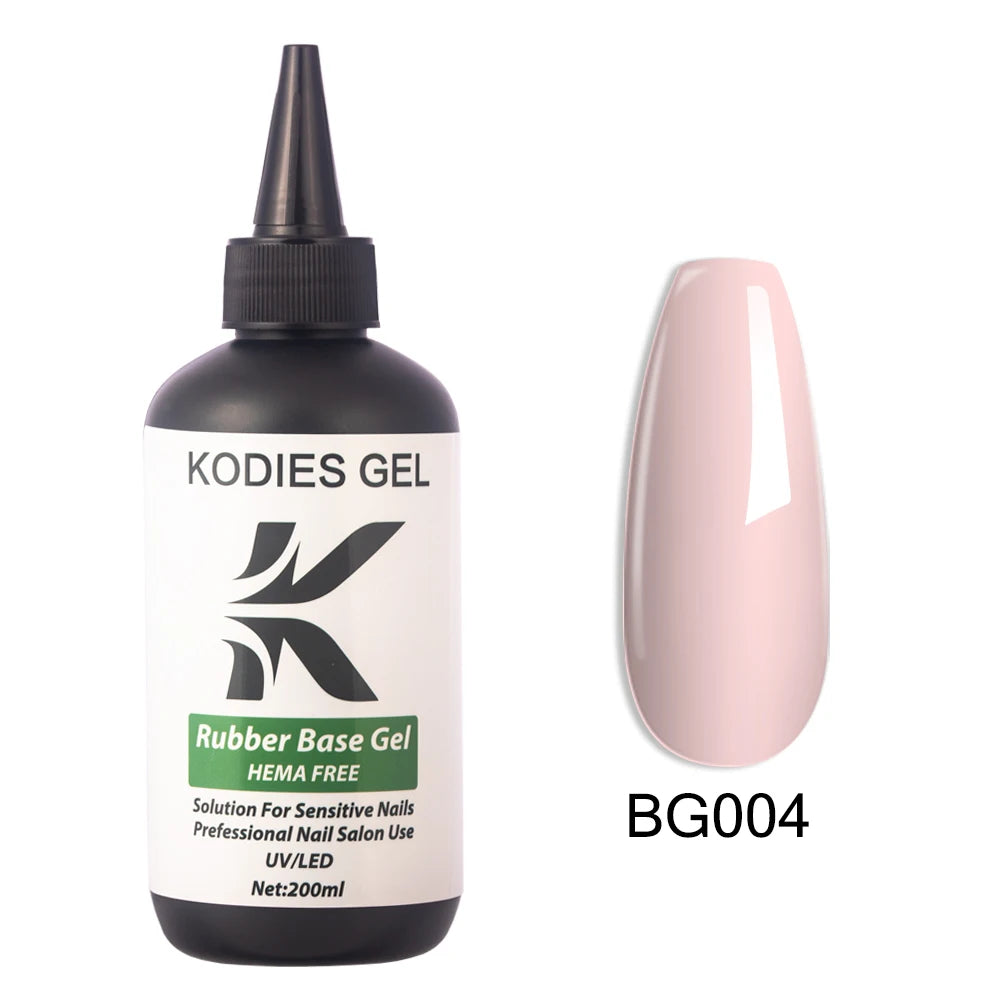 KODIES GEL HEMA Free Rubber Base Gel Nail Polish 200ML UV Semi Permanent Vegan Gel Varnish Bulk Refill Manicure Salon Quality