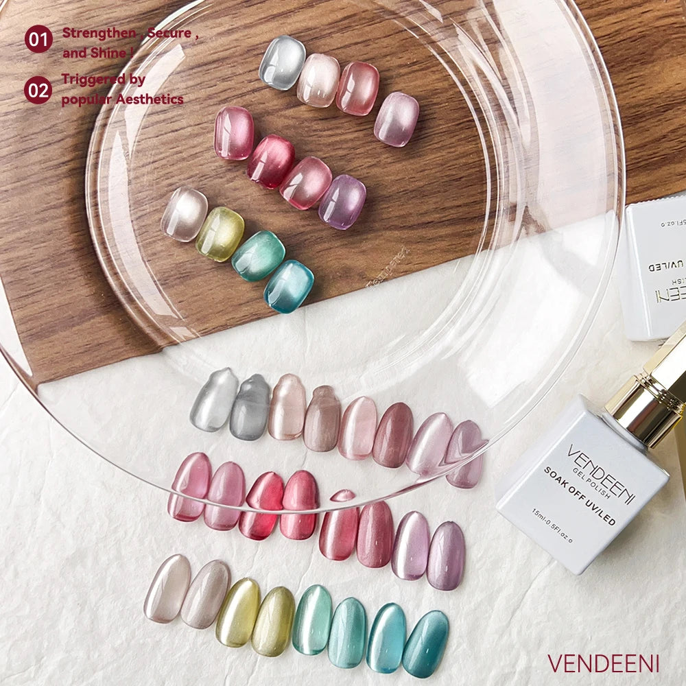 Vendeeni 12 Colors/Set Gem Crystal Cat Eye Gel Nail Polish Magnetic UV Soak Off Gel Varnish Glass Bead Cat Eye Gel With Display