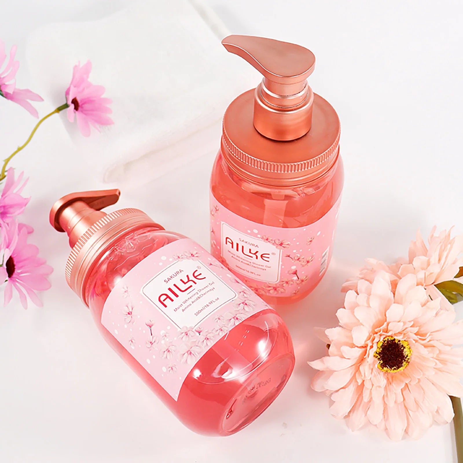 AILKE Cherry Blossom Shower Gel, Deep Clean, Whitening, Moisturize, Soothe Skin, Exfoliates, With Natural Ingredient Body Wash