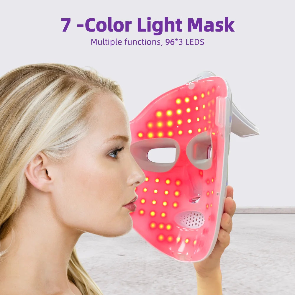 Red Light Therapy Mask 7 Colors LED Face Mask Wireless with USB Rechargeable for Skin Tightening Wrinkle Reduction Beauty Device