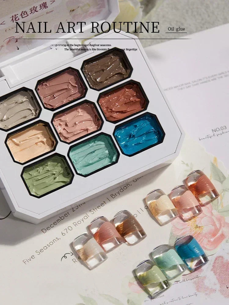 2.5gx9 Nail Drawing 3D Modeling Oil Paint Gel Polish No Wipe Glue Art Design DIY Flowers Painted Carved Nail Gel For Manicure