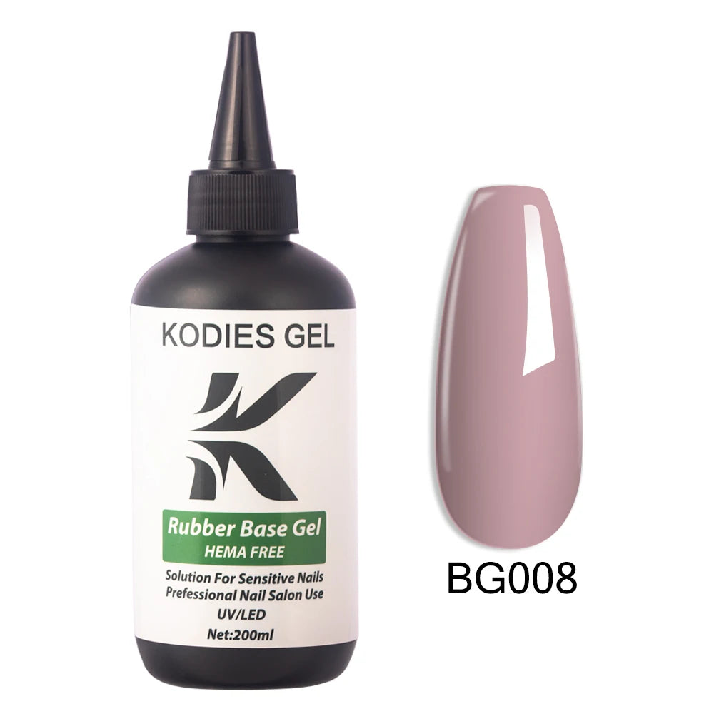 KODIES GEL HEMA Free Rubber Base Gel Nail Polish 200ML UV Semi Permanent Vegan Gel Varnish Bulk Refill Manicure Salon Quality
