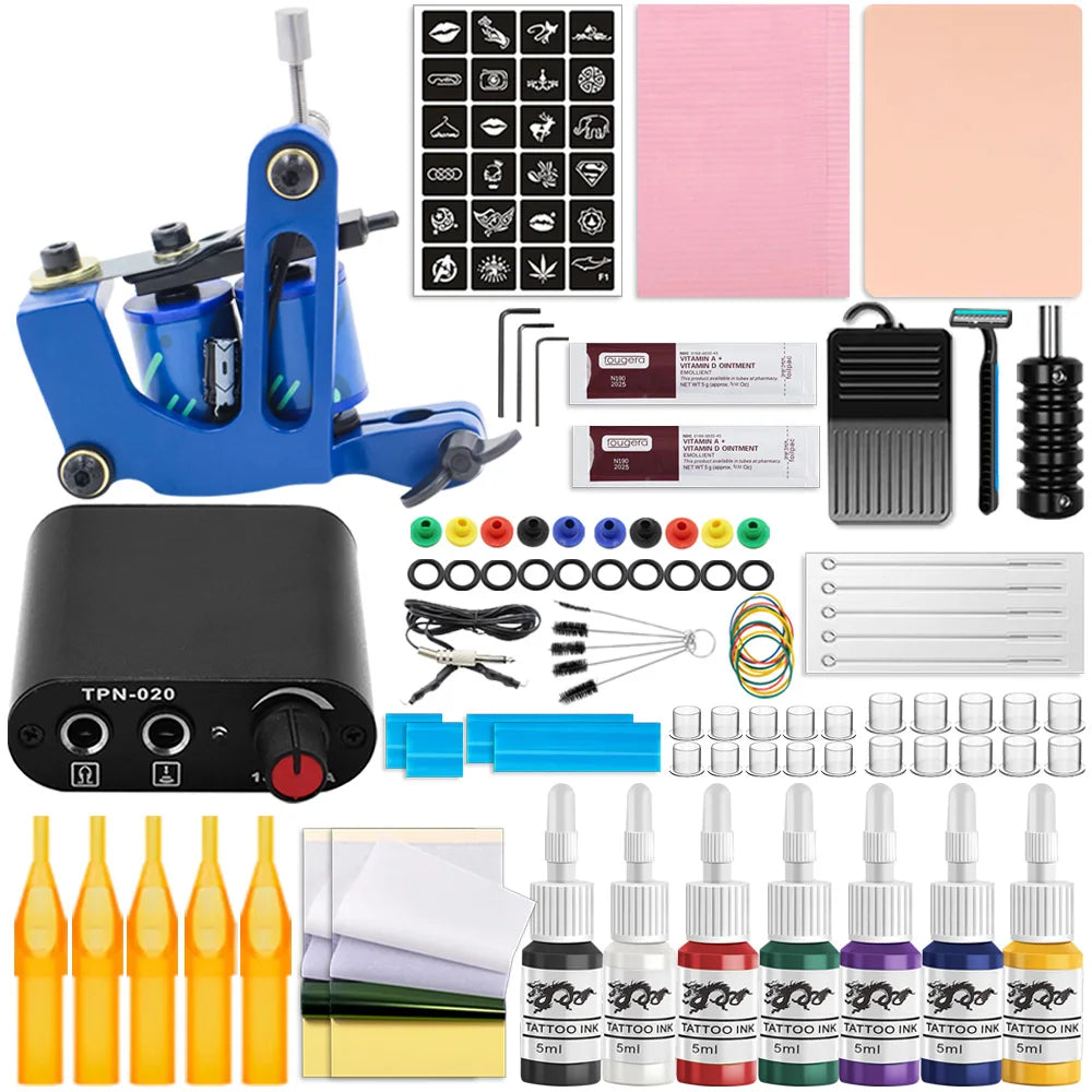 Complete Coil Tattoo Machine Kits Tattoo Gun Set with Power Supply Body Art Tools Permanent Makeup Tattoo Set for Beginner