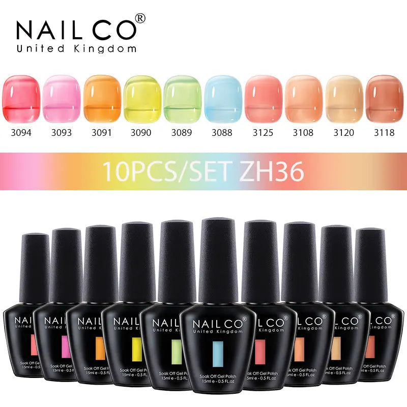 NAILCO 10PCS Set Jelly Color Macarone Gel Polish Set Gel Nail Art All For Manicure Semi-Permanent Varnish Hybrid Design Gel Kit