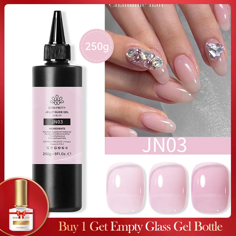 BORN PRETTY 250g Super Top Coat Base Gel Soak off UV LED Drying Long Lasting Semi Permanent Jelly Nude Pink Gel Nail Polish