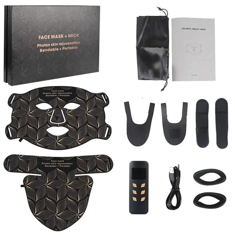 Facial LED Mask with Neck 8 Colors Red Light Near Infrared Therapy Beauty Mask Anti Aging Skin Rejuvenation Lifting Whitening