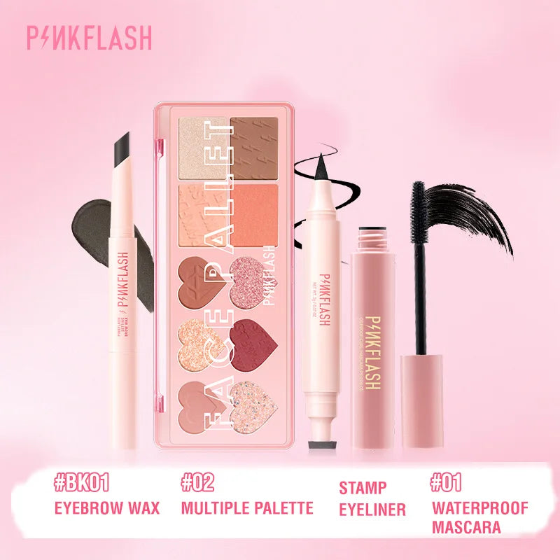 PINKFLASH 4 Pcs/Set Glitter Eyeshadow Palette Natural Eye Brow Wax Eyebrow Enhancer Waterproof Mascara Eyelash Makeup Cosmetics
