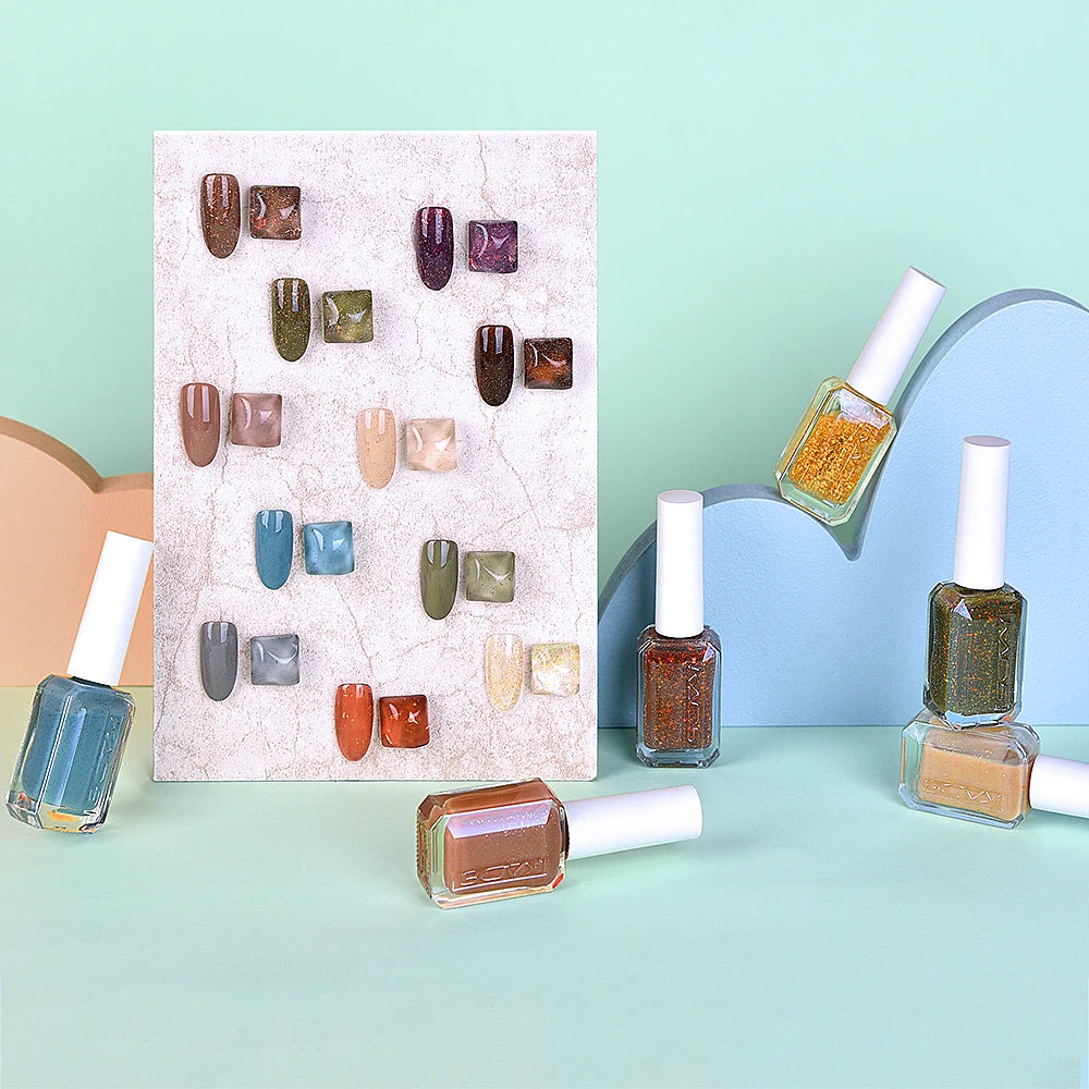 KADS 9/6 Pcs Nail Polish Set 11ml Manicure Lacquer Nail Art Varnish Kit Flakies Reflective Glitters 24K Gold Foil Top Coat