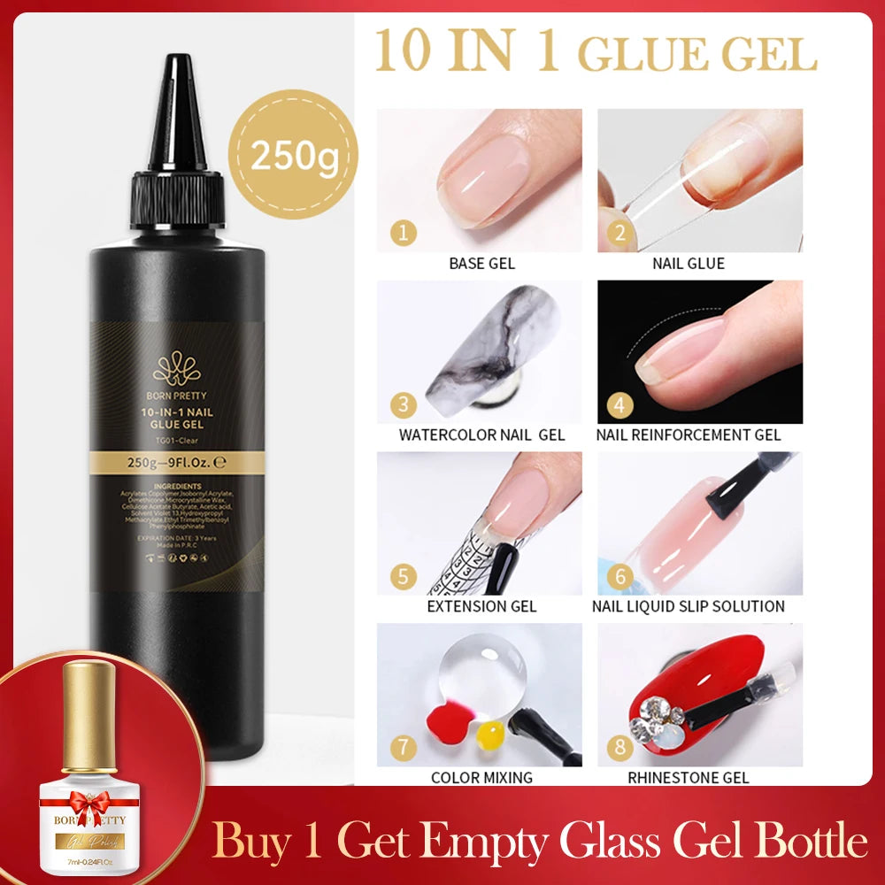 BORN PRETTY 250g Super Top Coat Base Gel Soak off UV LED Drying Long Lasting Semi Permanent Jelly Nude Pink Gel Nail Polish
