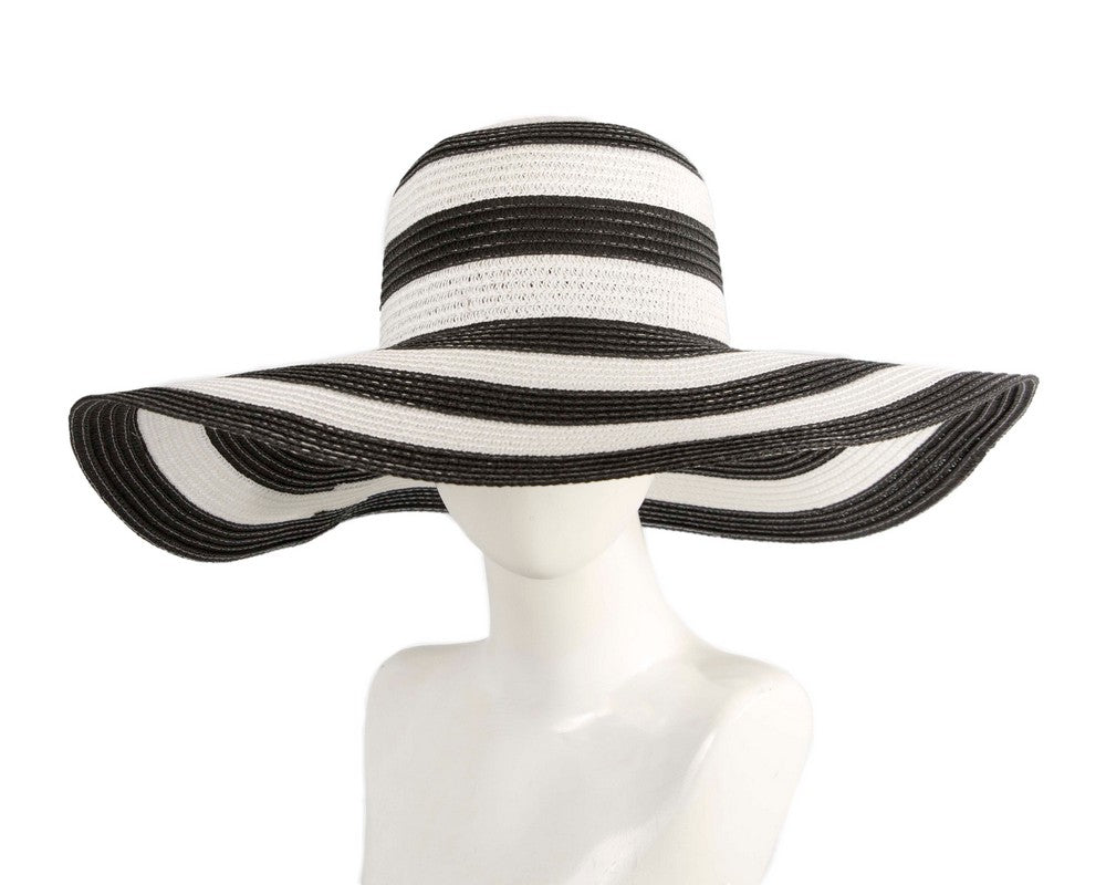 Wide-brim white and black sun beach hat-0