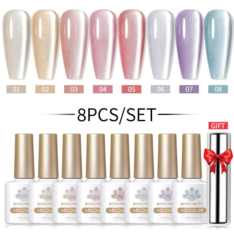 BORN PRETTY Sparkling Moonlight Cat Magnetic Gel Polish Set Semi Permanent Soak Off Crystal Gel Nail Polish Kit For Nail Art DIY