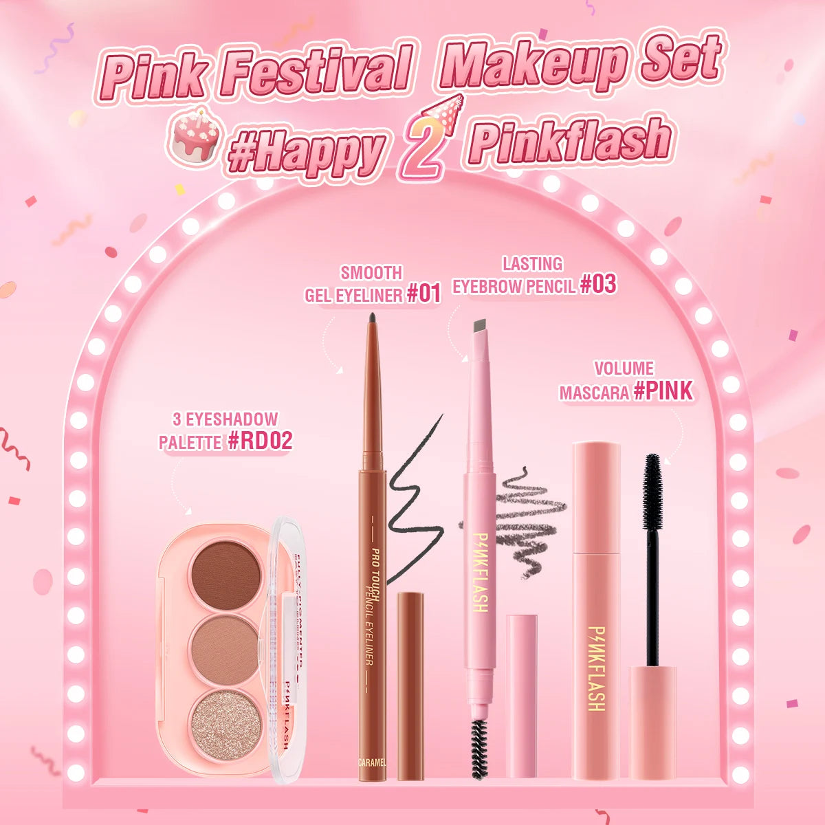 PINKFLASH 2 Anniversary Full Makeup Sets Waterproof Liquid Lipstick Face Concealer Eyeshadow Palette Mascara Eyebrow Cosmetics