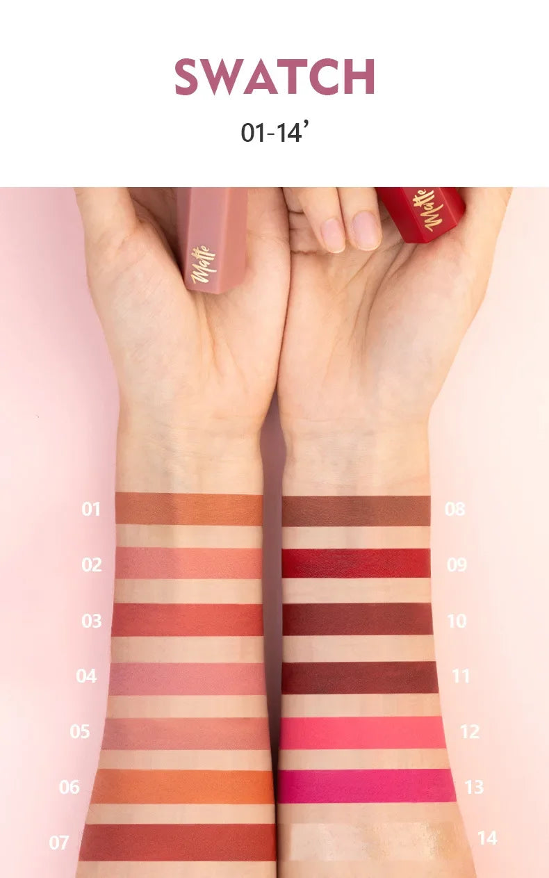 Pudaier 14 Color Pigment Nude Matte Liquid Lipstick Set Waterproof Velvet Lip Gloss Long Lasting Non-stick Cup Lip Tint Cosmetic