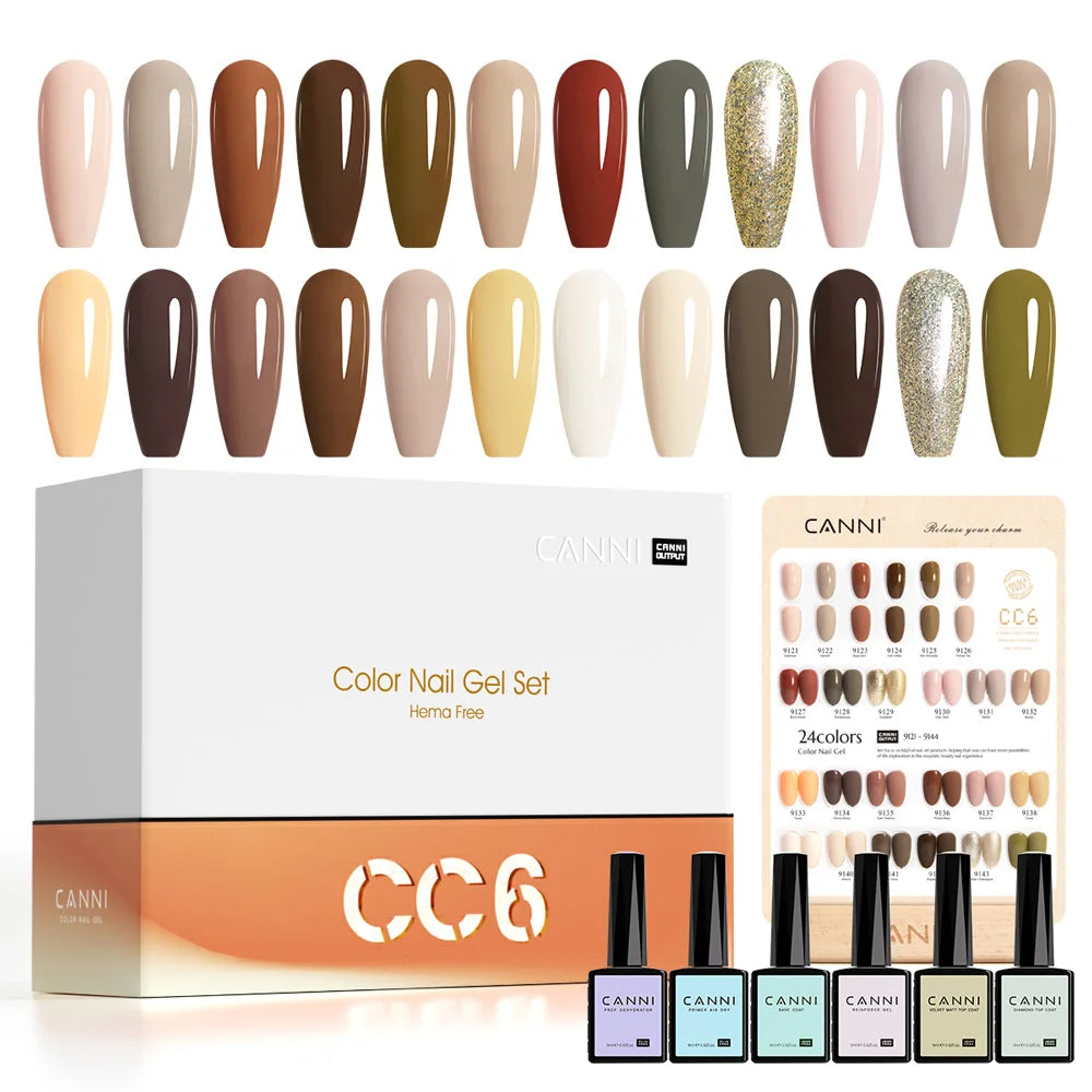 CC7 CANNI Nail Gel Polish VIP Kit 9ml HEMA FREE Soak Off UV LED Gel Nail Semi Permanent Glossy Diamond Top Coat Set 6/30pcs Set