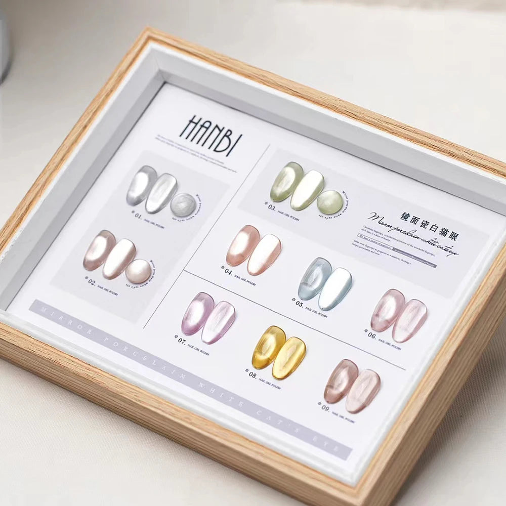 HANBI Mirror Face Cat Eye Set With Color Swatch Gel Nail Polish Magnet Gel Need Top Coat UV LED Gel Collection Nail Gel Kit