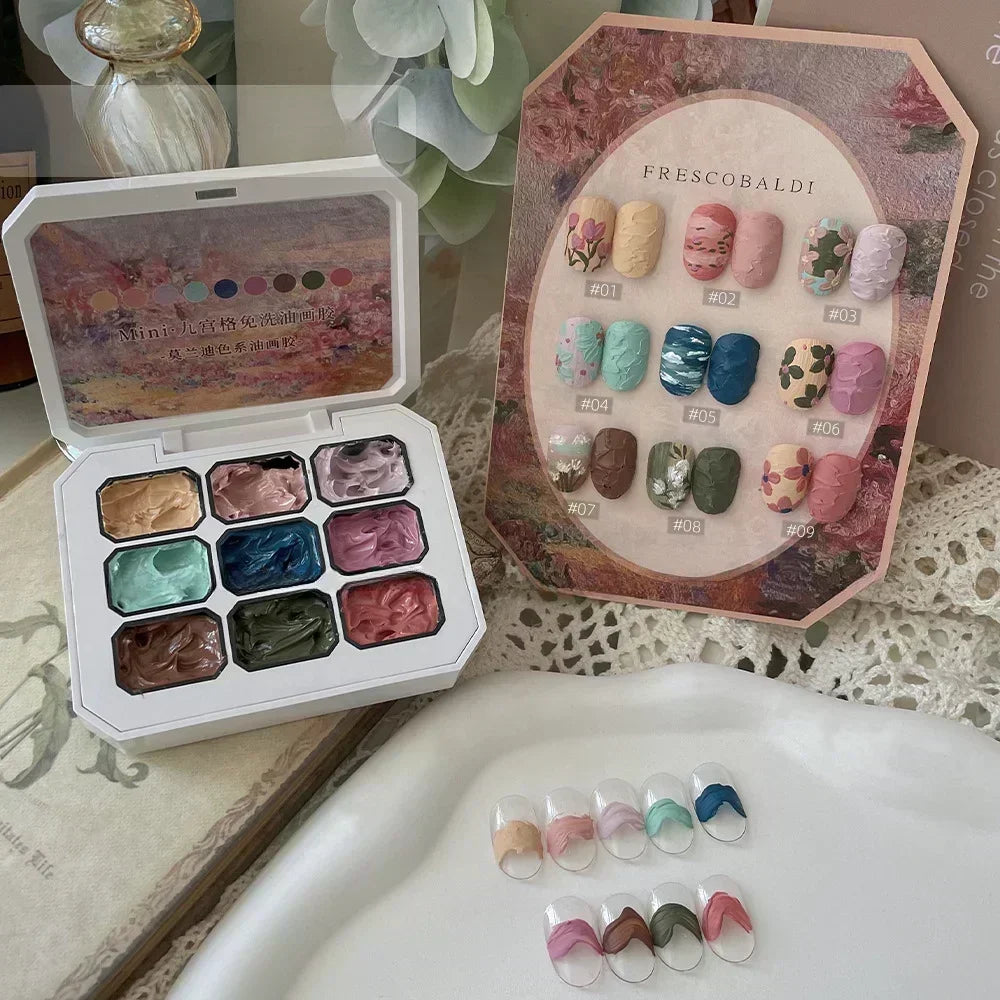 2.5gx9 Nail Drawing 3D Modeling Oil Paint Gel Polish No Wipe Glue Art Design DIY Flowers Painted Carved Nail Gel For Manicure