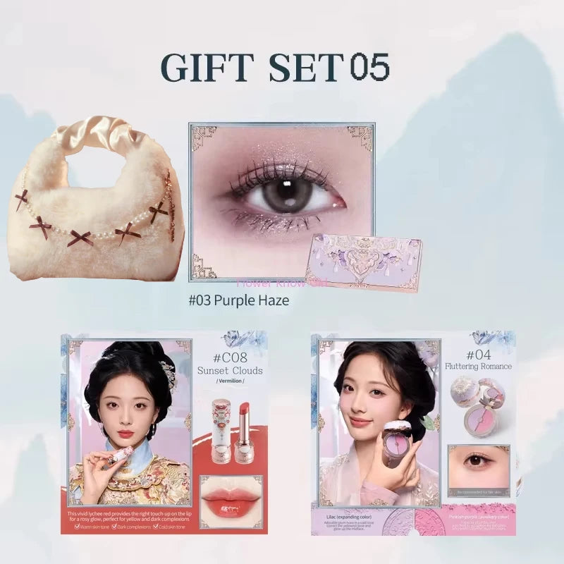 Flower Knows Butterfly Cloud Collar Collection Makeup Gift Set Includes Glitter Eyeshadow Blush Powder Lipstick makeup Bag