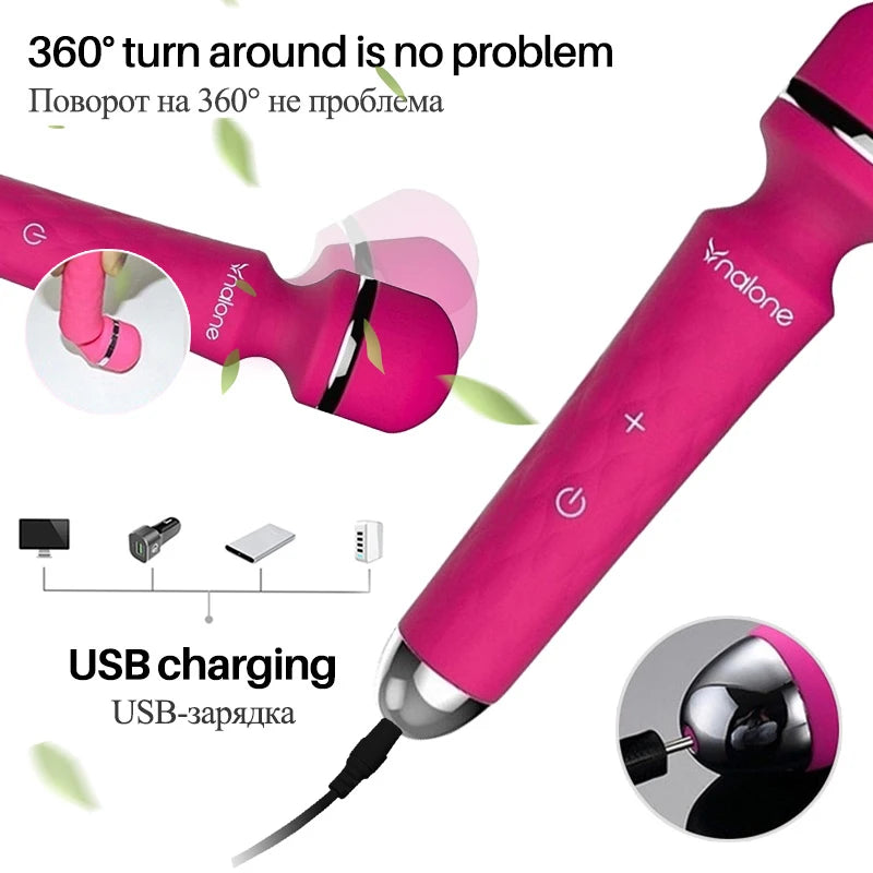 Nalone Powerful Vibrator 3 Nozzles USB Recharge Magic Wand