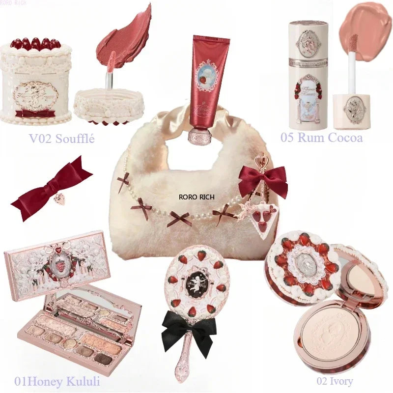 Flower Knows Strawberry Cupid Collection Makeup Set Sweetheart Gift Set Lip Mud Liquid Blush Face Palette All In One Make Up Kit