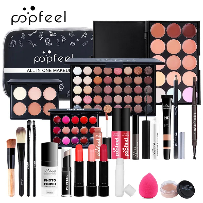 Makeup Kit Women Cosmetics Set Eyeshadow Lipstick Lip Gloss Eyebrow Pencil Eyeliner Concealer Foundation Mascara Makeup Brushes