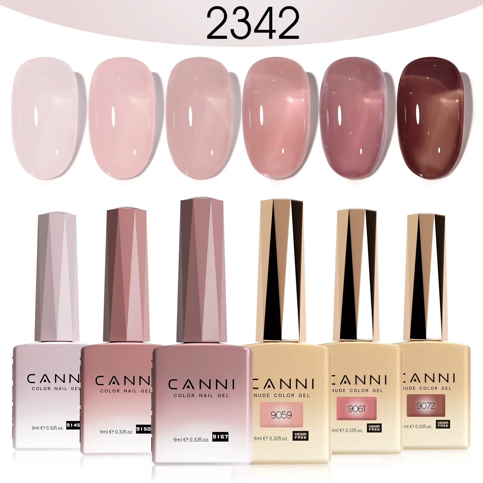 6pcs*9ml CANNI Nail Gel Polish Kit HEMA FREE Jade Jelly Nude Jelly Pink VIP Kit Christmas Gift French Nail Design Natural Color